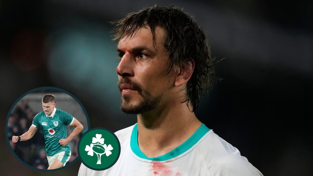 Springbok enforcer Eben Etzebeth and, inset, Ireland out-half Sam Prendergast.