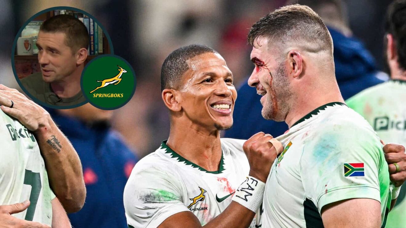 Springboks Manie Libbok and Malcolm Marx with an inset of former Ireland forward Alan Quinlan