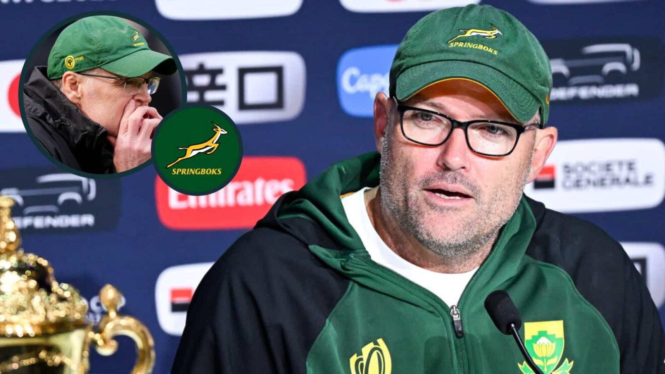 Ex-Springboks coach Jacques Nienaber and an inset of Rassie Erasmus