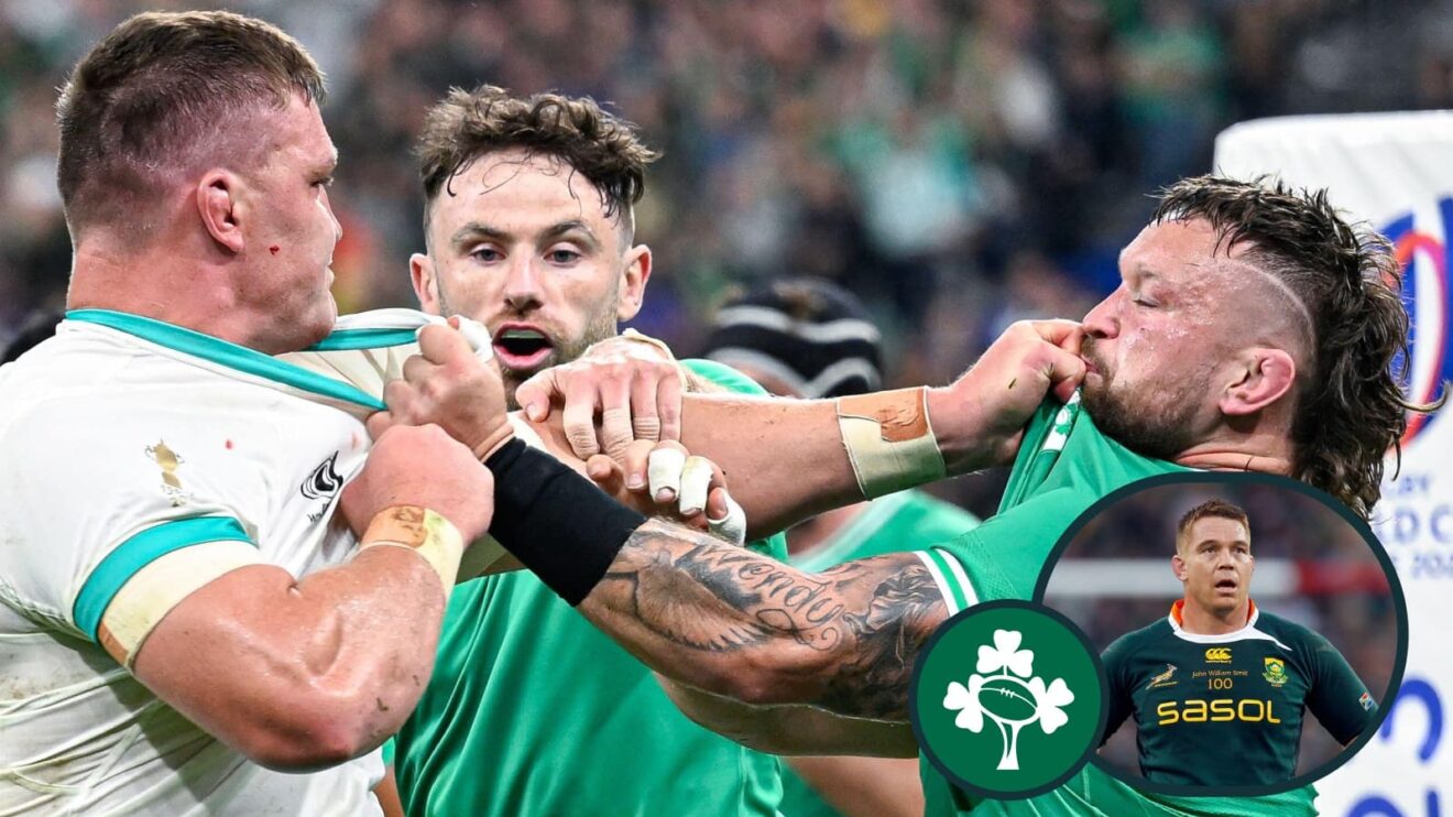 South Africa and Ireland clash at Rugby World Cup 2023 and, inset, ex-Springbok captain John Smit.