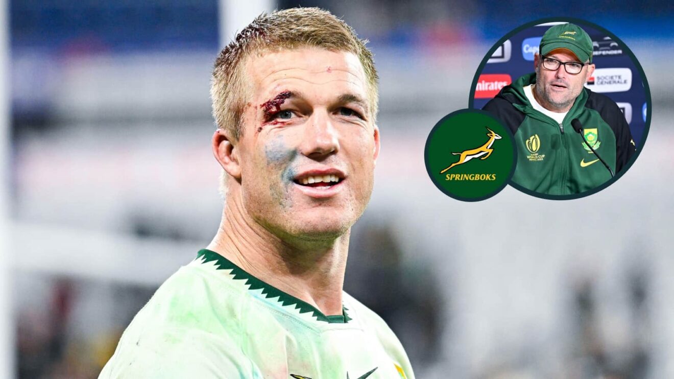 Pieter-Steph du Toit and an inset of ex-Springboks coach Jacques Nienaber.