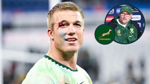 Pieter-Steph du Toit and an inset of ex-Springboks coach Jacques Nienaber.