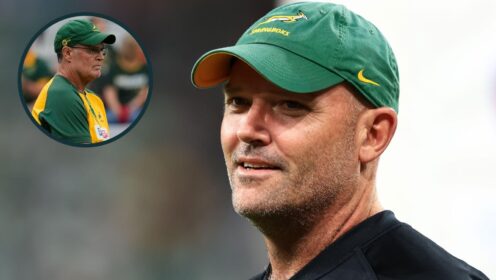 Springboks coach Jacques Nienaber and Rassie Erasmus.