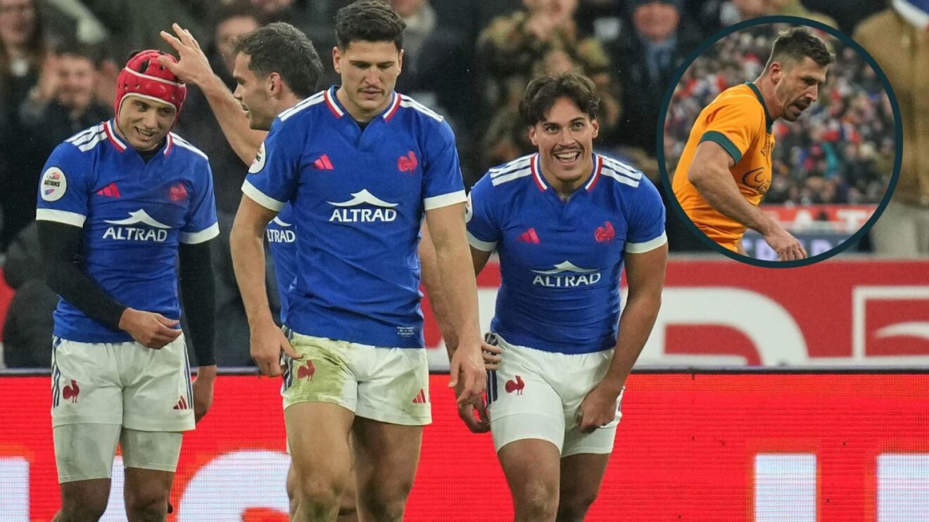 France celebrate try against Wallabies.