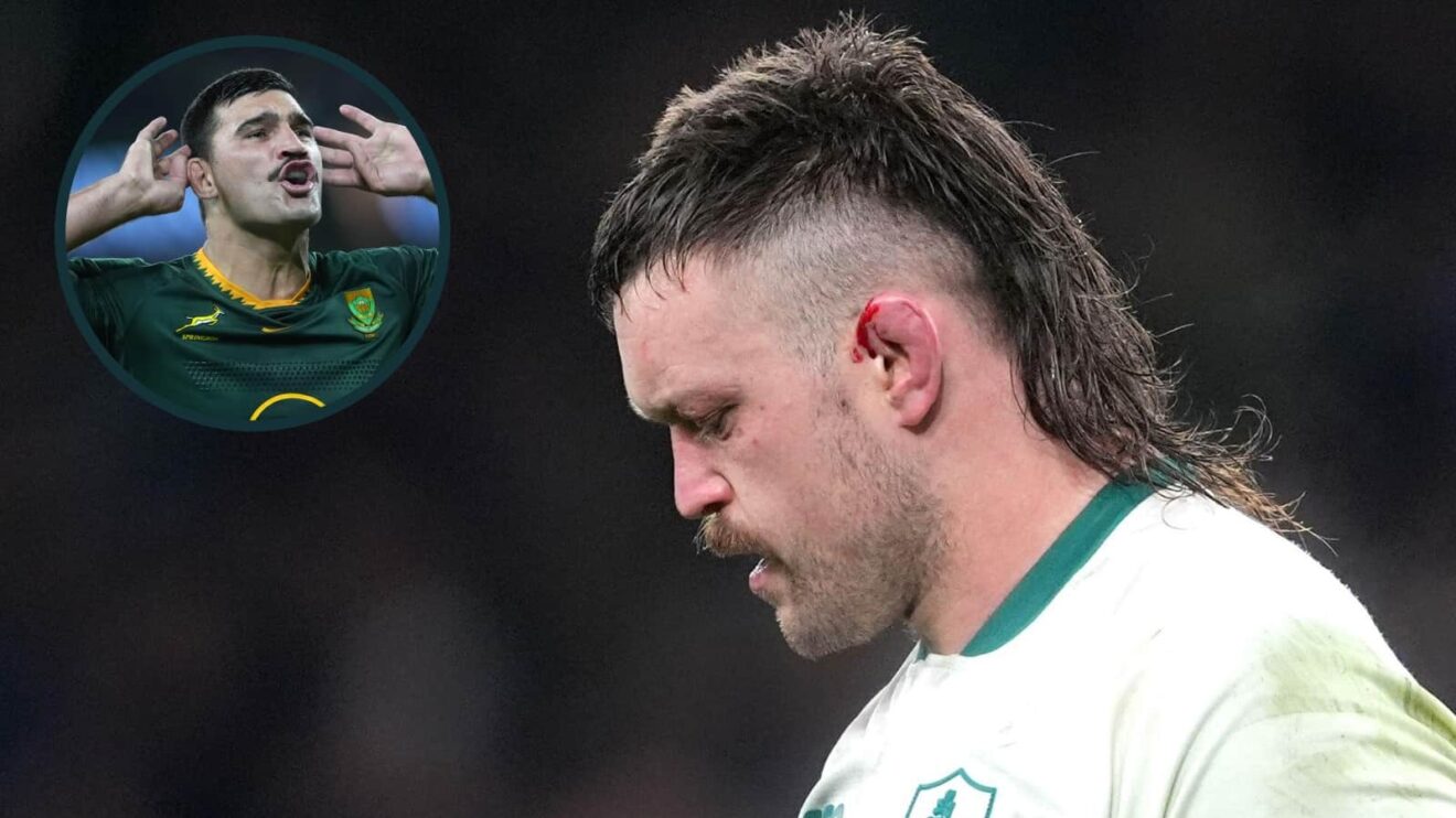 Ireland's Andrew Porter and Springboks' Damian de Allende.