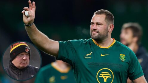 Springboks prop Thomas du Toit and an inset of Bernard Jackman.