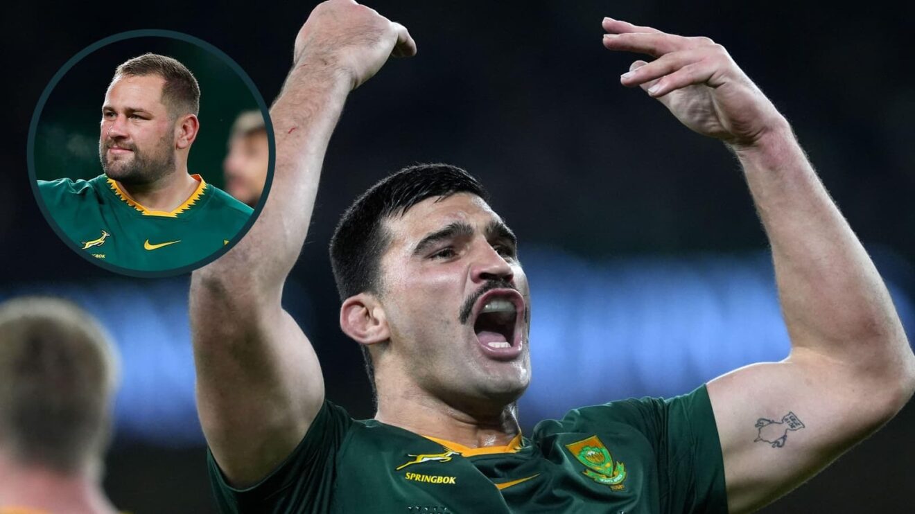 Springboks Damian de Allende and Thomas du Toit during the match between Ireland and South Africa.