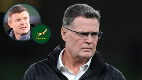 Springboks head coach Rassie Erasmus and an inset of Ireland legend Brian O'Driscoll.