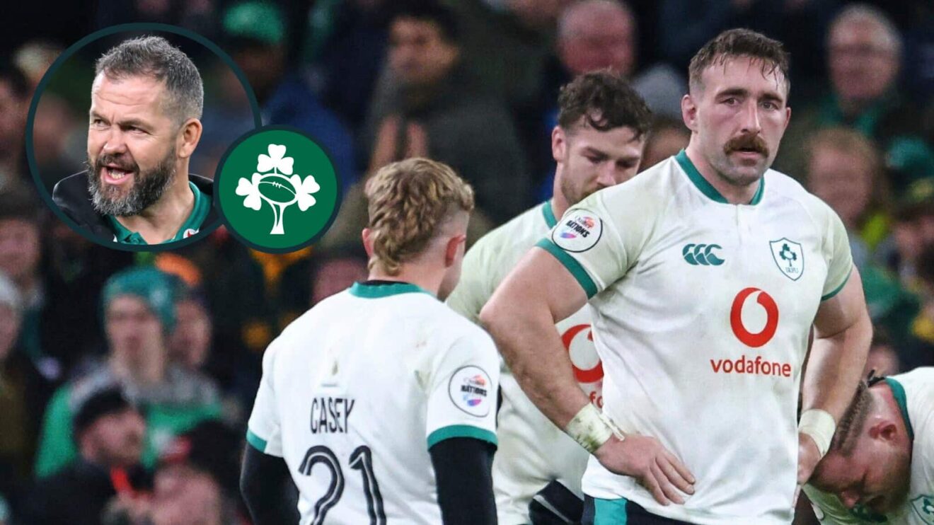 Ireland players dejected during Springboks defeat and head coach Andy Farrell (inset).