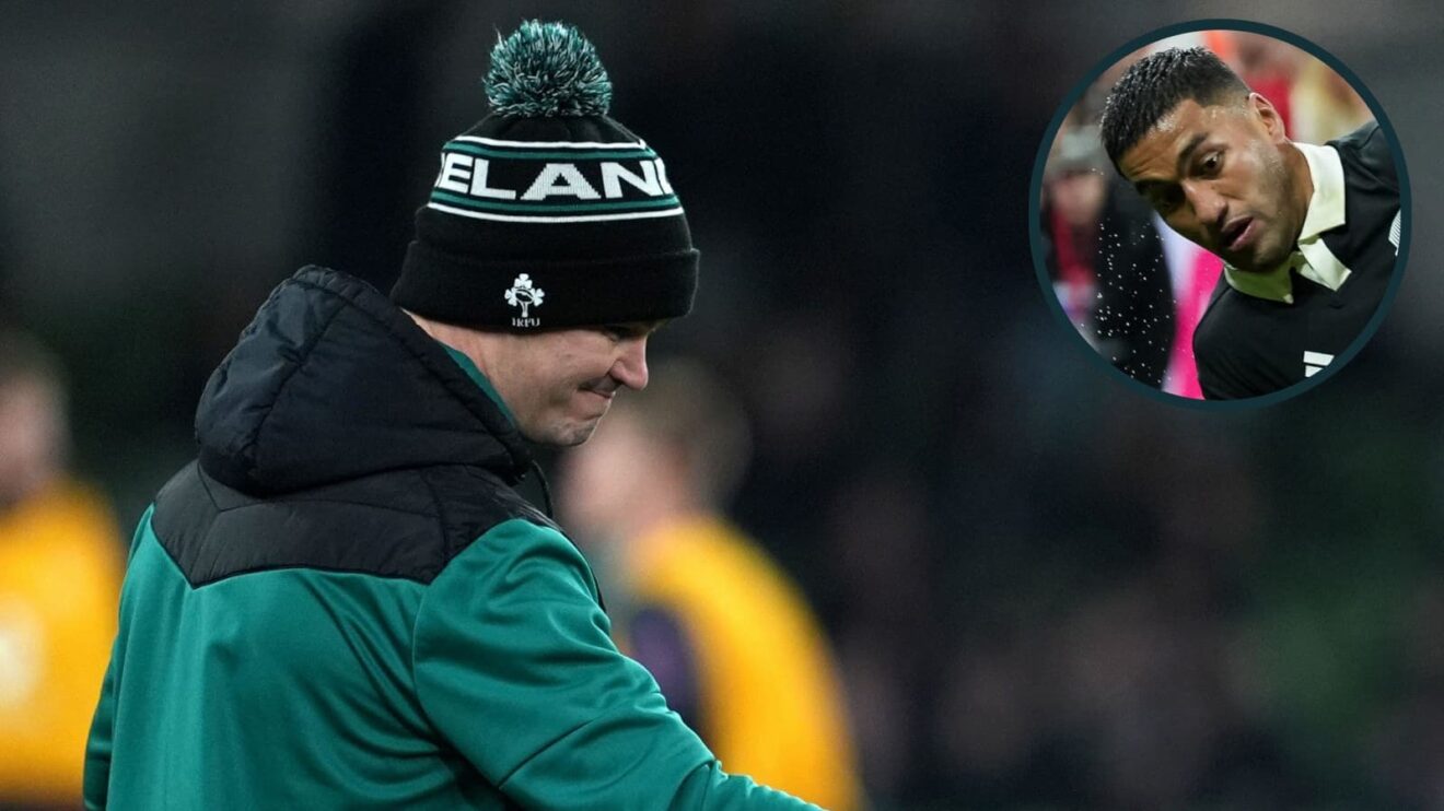 Ireland legend Johnny Sexton and All Blacks centre Rieko Ioane (inset).