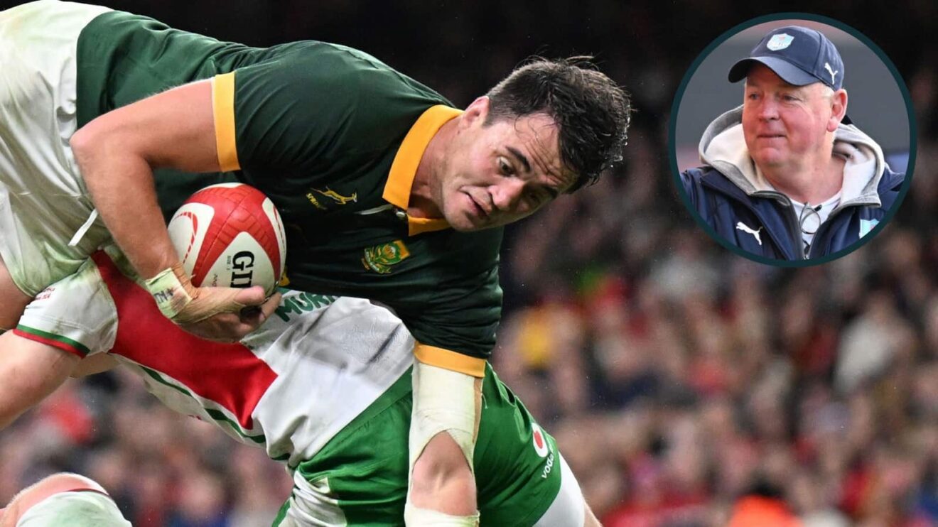 Wales taking on the Springboks in 2024 clash and former South Africa head coach Jake White (inset).