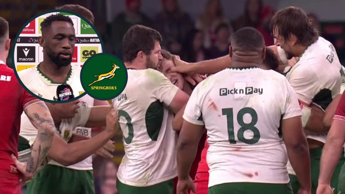 Springboks lock Eben Etzebeth and an inset of captain Siya Kolisi.