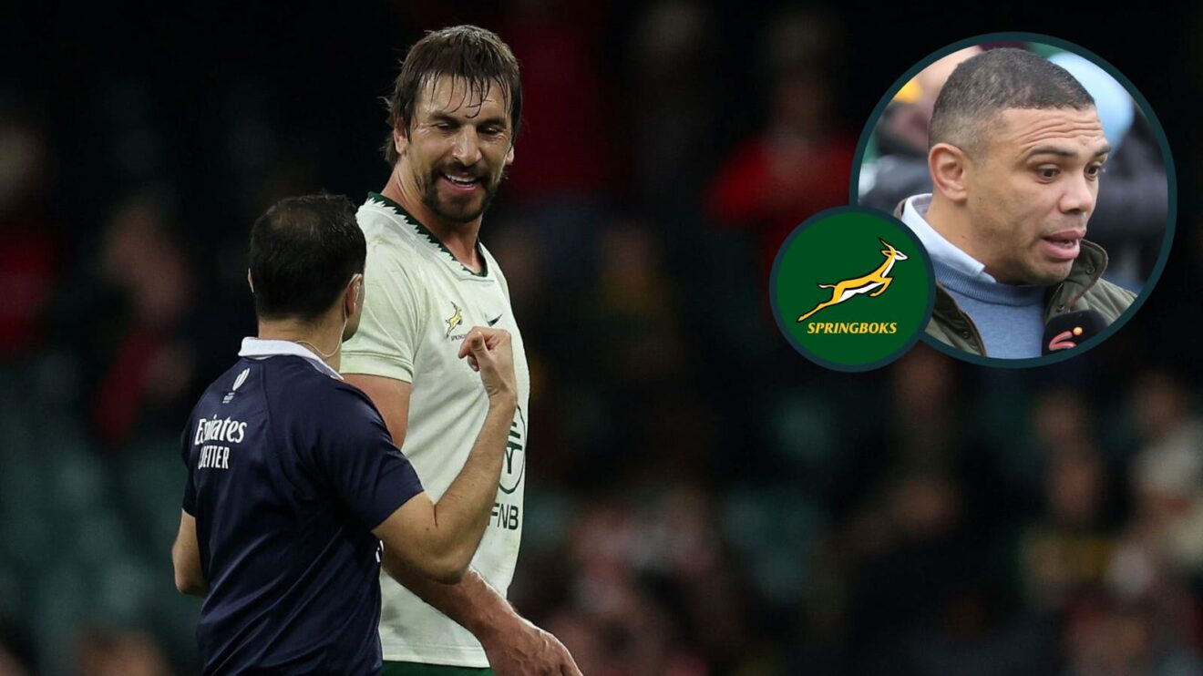 Eben Etzebeth after being red carded against Wales and Springboks legend Bryan Habana (inset).
