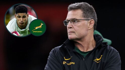 Springboks head coach Rassie Erasmus and young fly-half Sacha Feinberg-Mngomezulu (inset), who has starred this year.