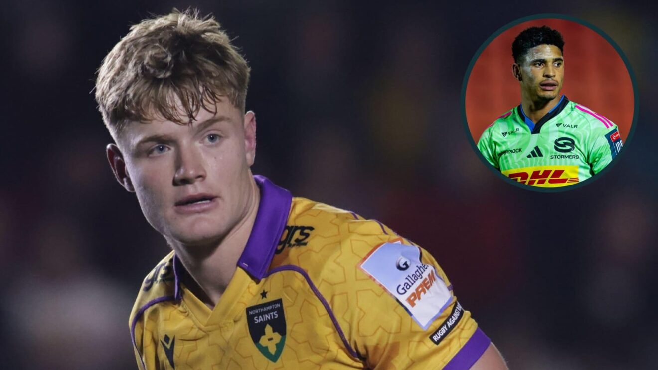 Northampton Saints fly-half Fin Smith and Stormers' Sacha Feinberg-Mngomezulu.