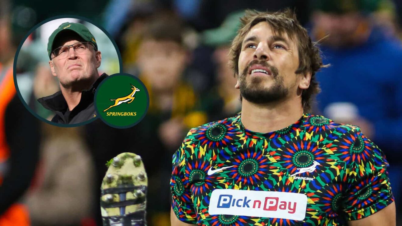 Springboks lock Eben Etzebeth and head coach Rassie Erasmus (inset).