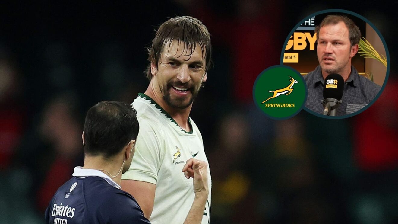 Eben Etzebeth and an inset of former Springboks hooker Bismarck du Plessis.