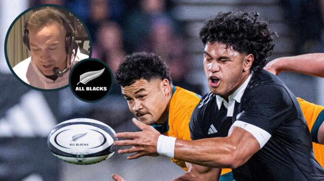 All Blacks taking on the Wallabies, and New Zealand great Israel Dagg (inset).