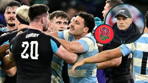 A two layered image of Tom Curry and Felipe Contepomi