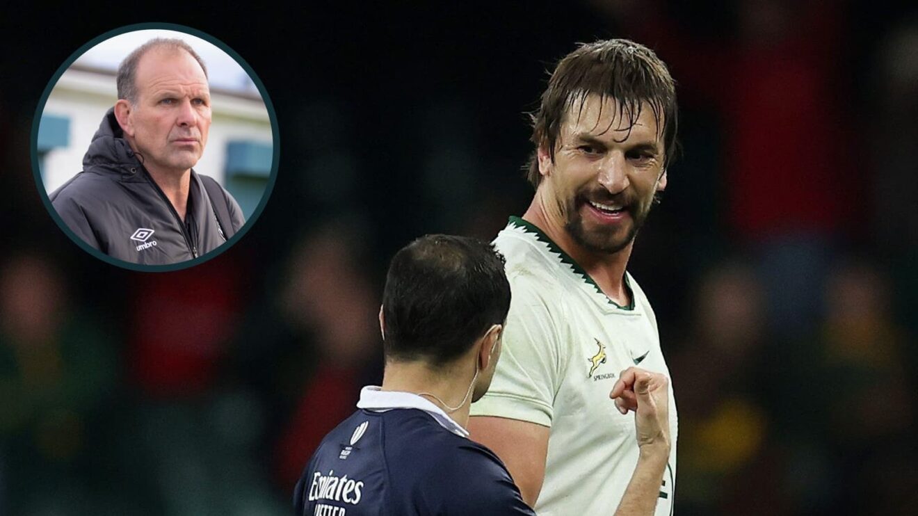 Springboks lock Eben Etzebeth with an inset of John Plumtree.