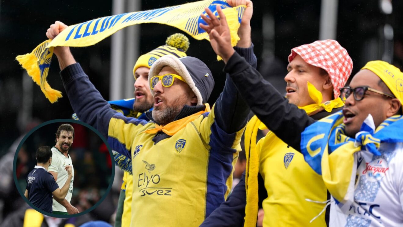 Clermont supporters cheering on their team against Saracens.