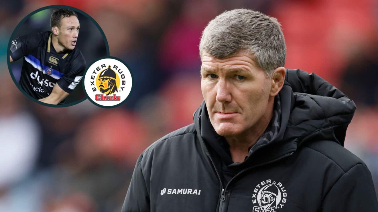 Exeter Chiefs boss Rob Baxter and an inset of James Wilson.