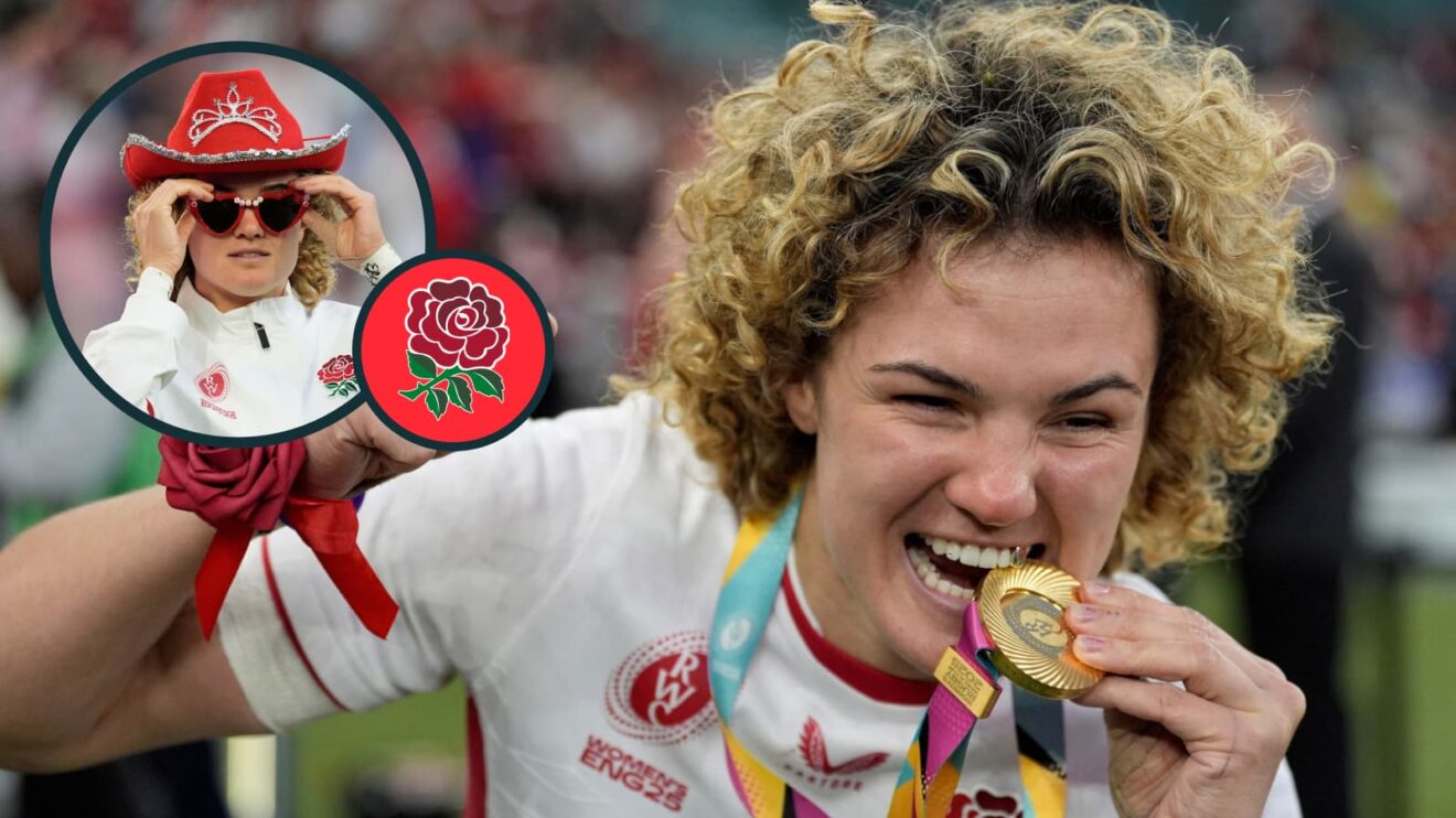 Red Roses star Ellie Kildunne with Rugby World Cup medal.