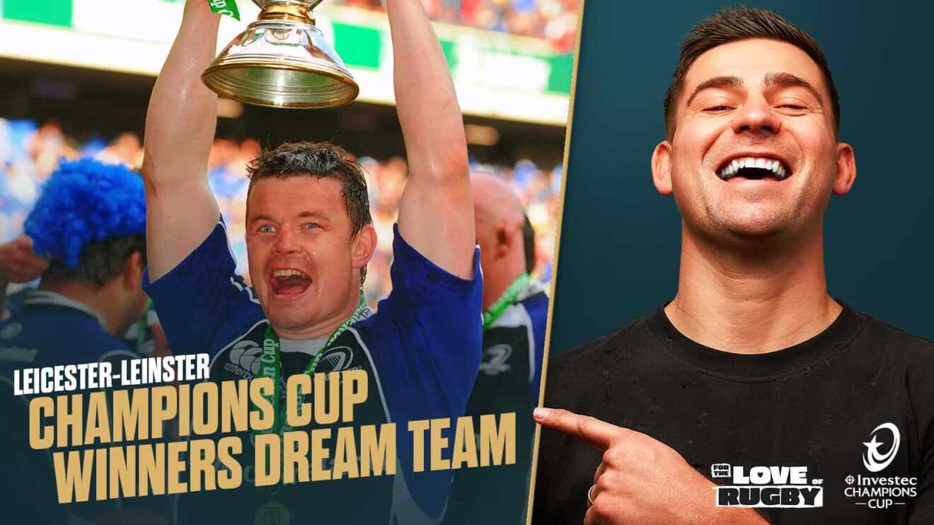 Ben Youngs and an image of Brian O'Driscoll after winning the Champions Cup.