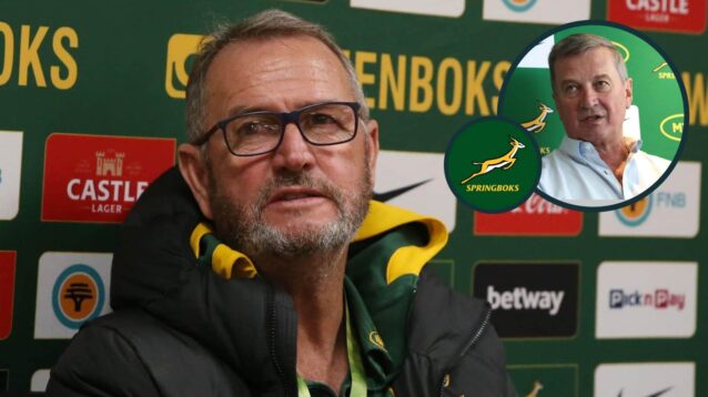 Women Springboks head coach Swys de Bruin and an inset of SA Rugby president Rian Obeholzer.