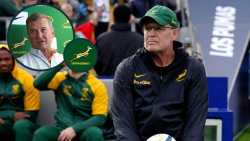 Springboks head coach Rassie Erasmus and an inset of SA Rugby president Rian Obeholzer.