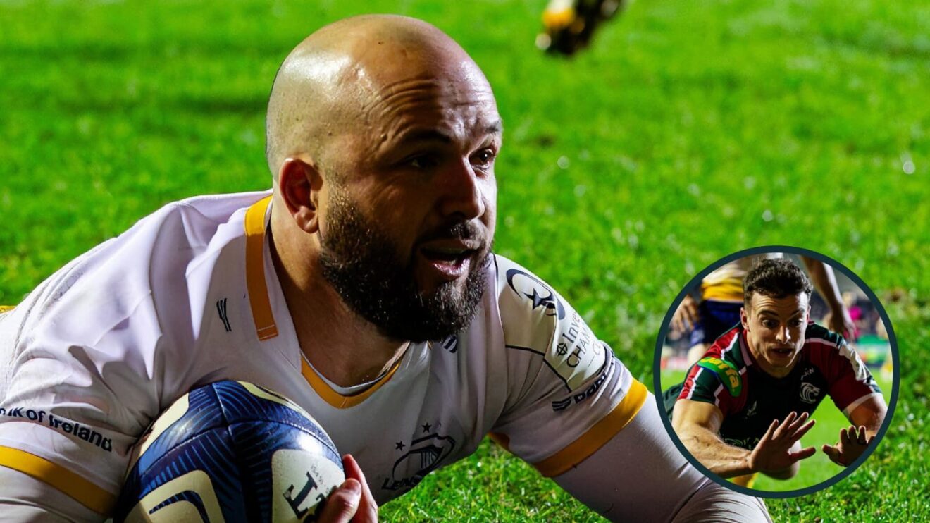 Leinster scrum-half Jamison Gibson-Park scoring against Leicester Tigers.