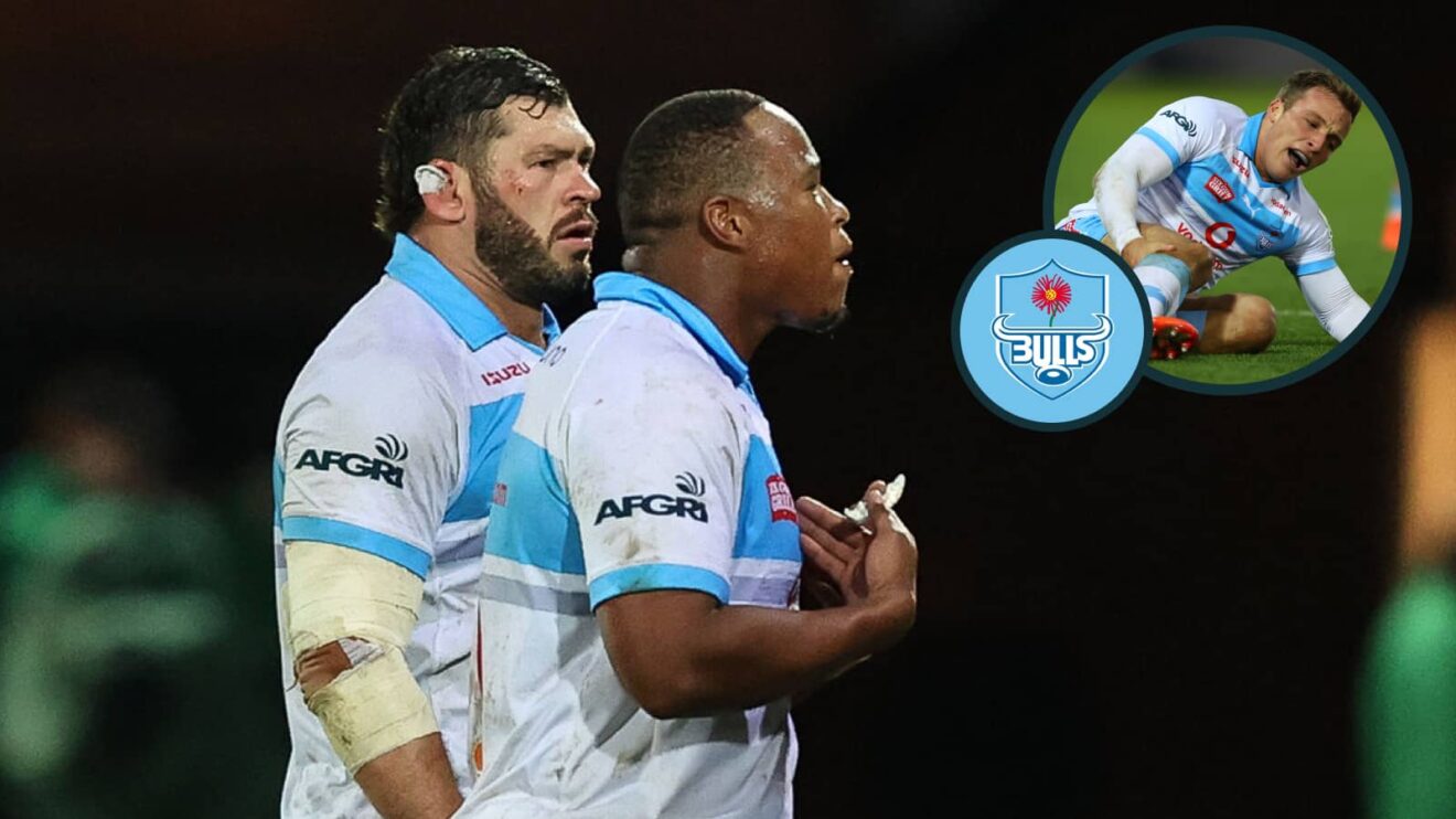 Alulutho Tshakweni protests yellow card decision and an inset of Kade Wolhuter. Credit INPHO/Tom O'Hanlon/EPCR Rugby.