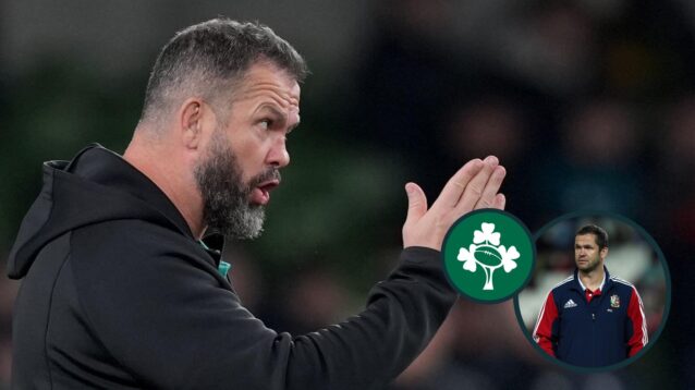 two layer image of Andy Farrell working with Ireland and the British and Irish Lions