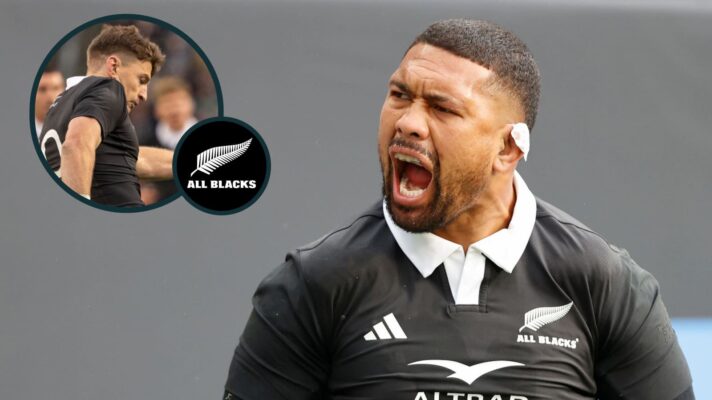 Ardie Savea and Beauden Barrett (inset) in action for the All Blacks.