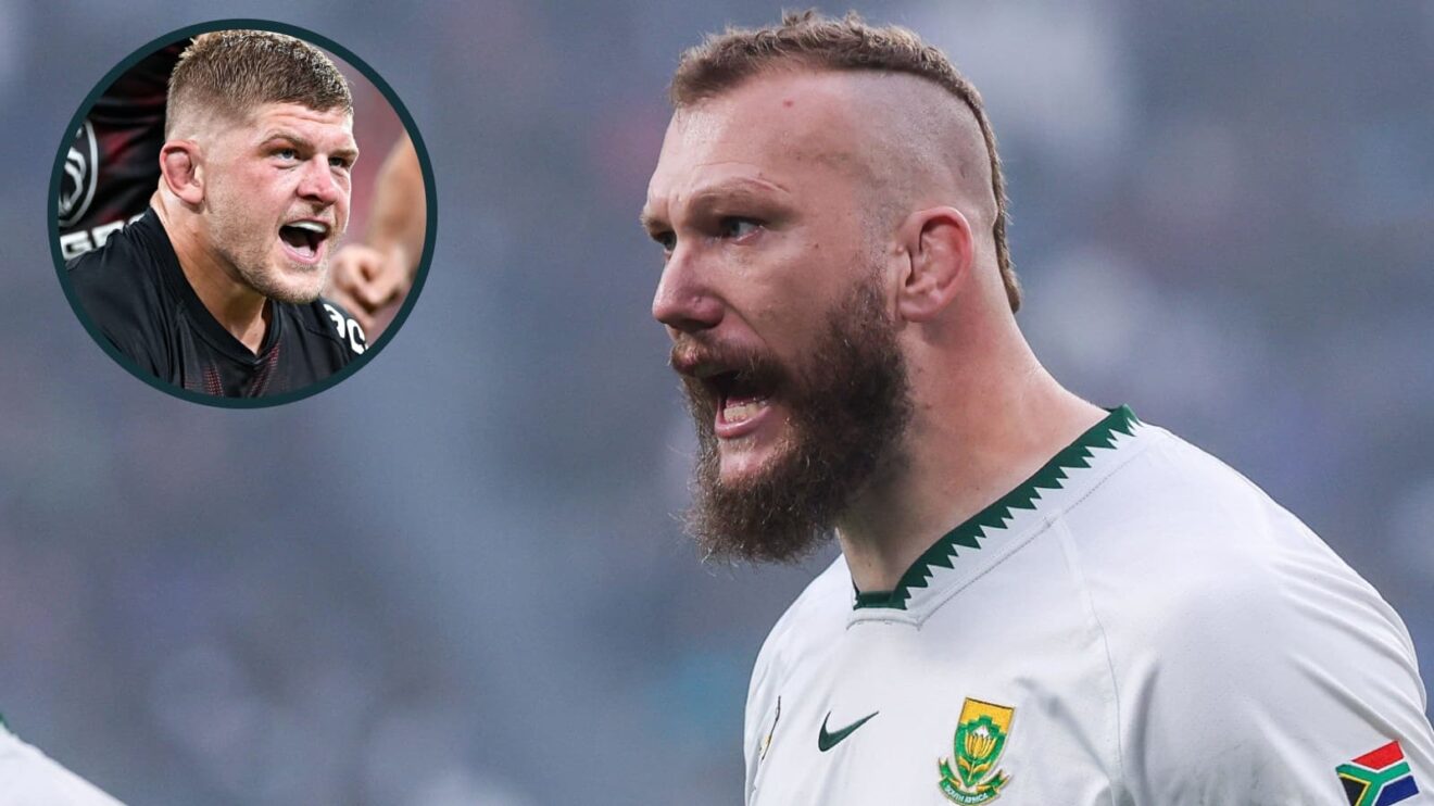 Springboks lock RG Snyman and Toulouse back-rower Jack Willis (inset).