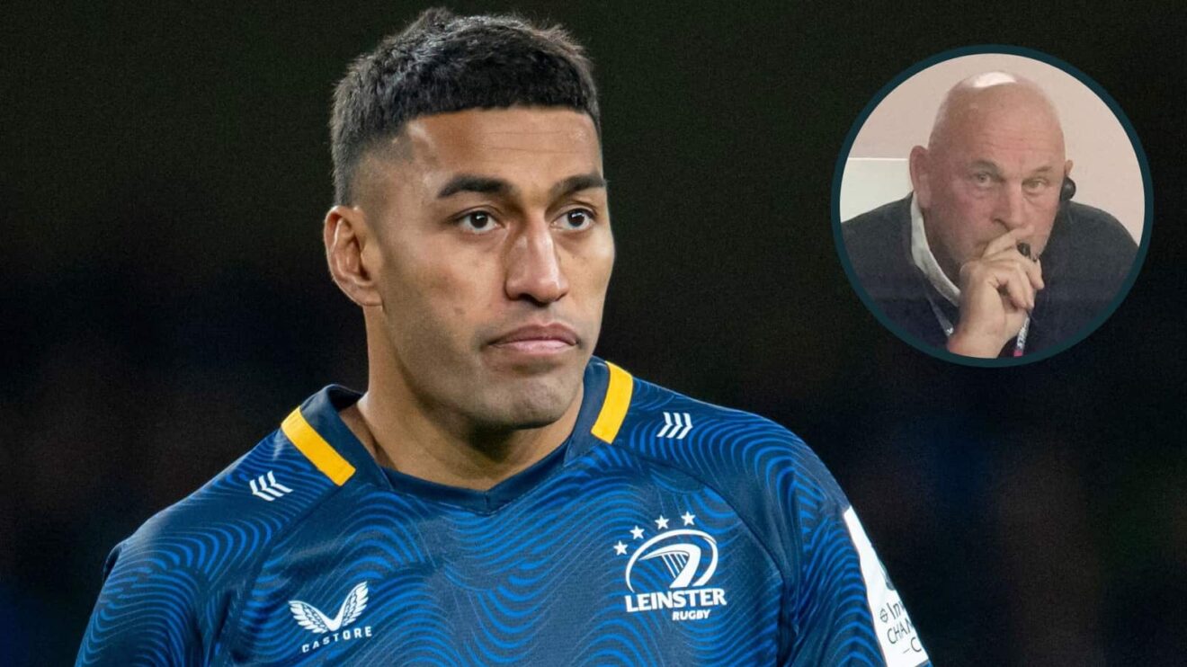 All Blacks centre Rieko Ioane in action for Leinster and Blues head coach Vern Cotter (inset).