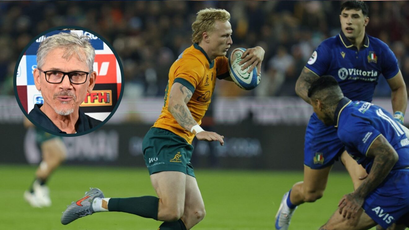 Reds head coach Les Kiss (inset) and fly-half Carter Gordon in action for the Wallabies against Italy.