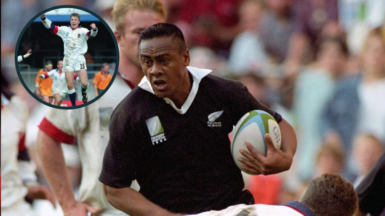 Two layer image of Jonah Lomu and Mike Catt