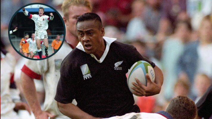 Two layer image of Jonah Lomu and Mike Catt
