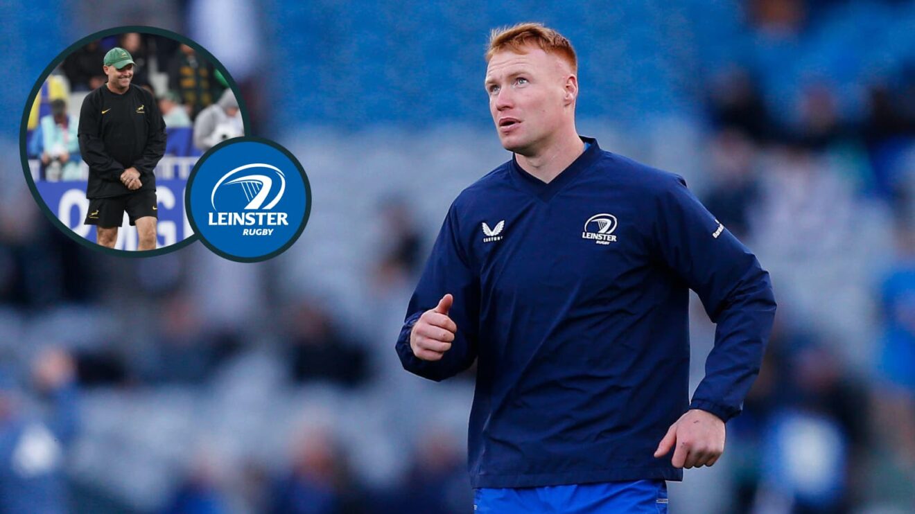 two layer image of Leinster pair Ciaran Frawley and Jacques Nienaber