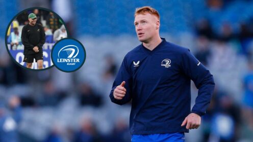 two layer image of Leinster pair Ciaran Frawley and Jacques Nienaber