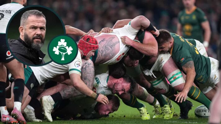 Ireland scrum v South Africa and an inset of head coach Andy Farrell.