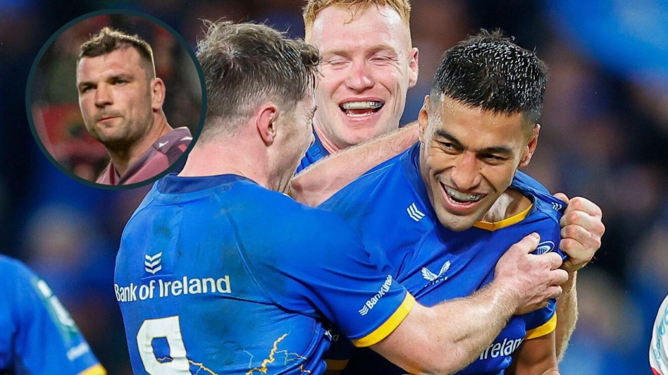 A two layered image of Rieko Ioane and Tadhg Beirne