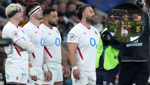 England replacements and an inset of the Springboks' Bomb Squad