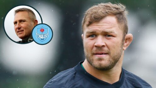 Duane Vermeulen and an inset of Bulls head coach Johan Ackermann.