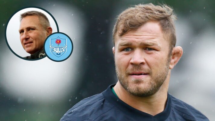 Duane Vermeulen and an inset of Bulls head coach Johan Ackermann.