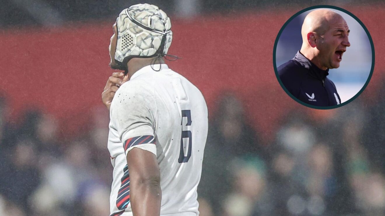 Junior Kpoku in action for England U20s and England head coach Steve Borthwick (inset).