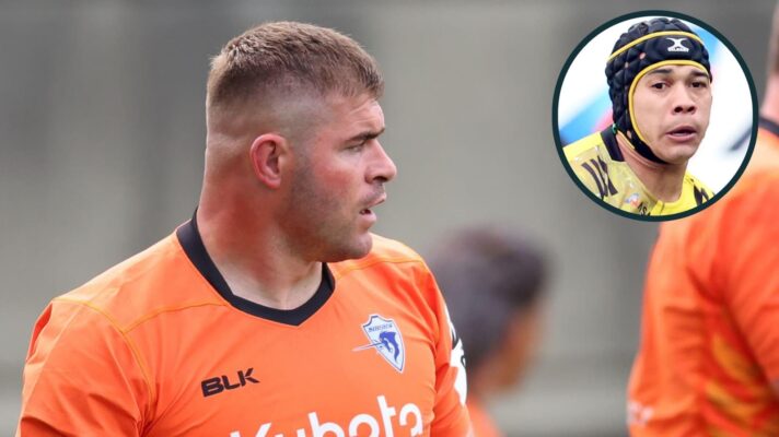 Kubota Spears Malcolm Marx and an inset of Suntory Sungoliath's Cheslin Kolbe.