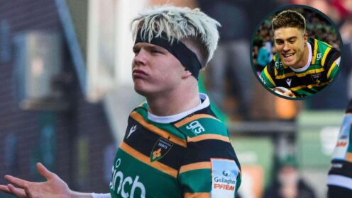 Northampton Saints' Henry Pollock and Tommy Freeman against Bath at the Rec.