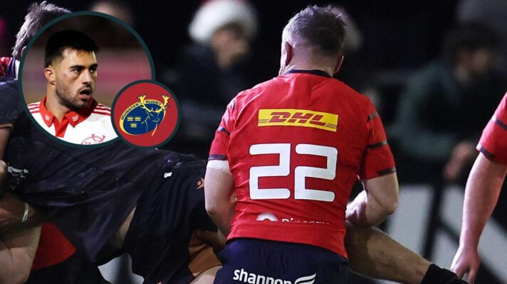 A two layered image of Munster players in 2025